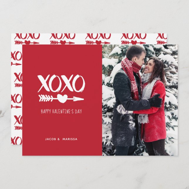 Cute Red & White XOXO Valentine's Day Holiday Card (Front/Back)