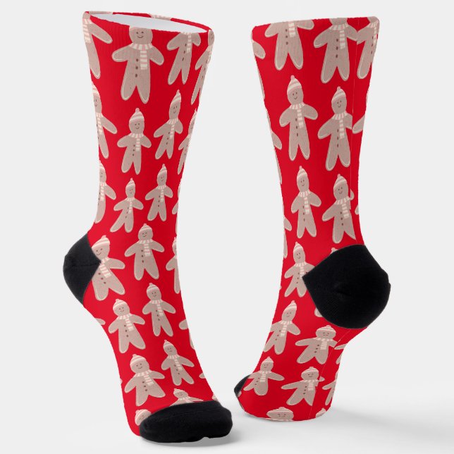 Cute red winter gingerbread socks (Angled)