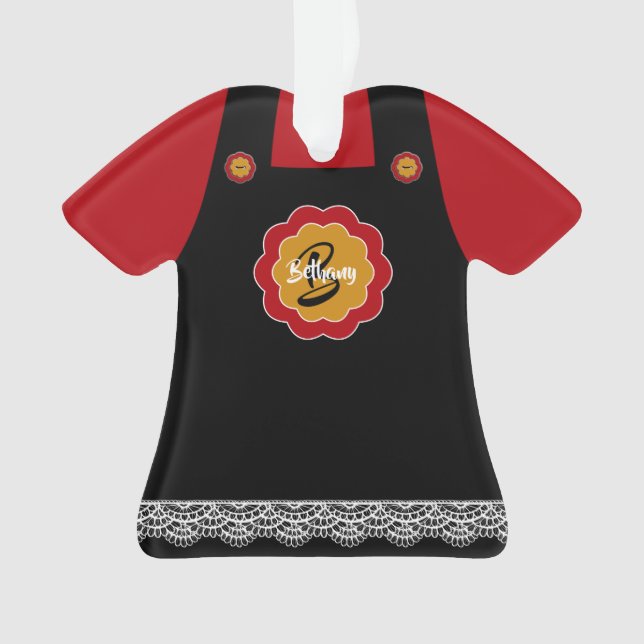 Cute Red With Grey Pinafore Lace Trim Christmas Ornament (Front)