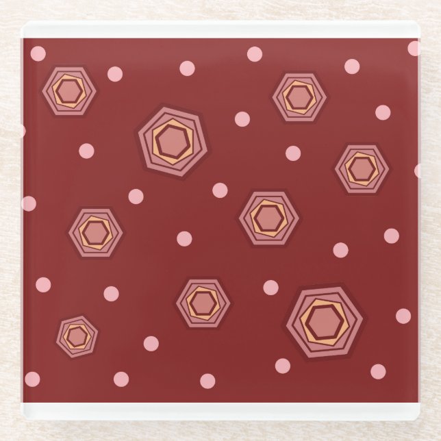 Cute Red with Hexagons Drink Coaster (Front)