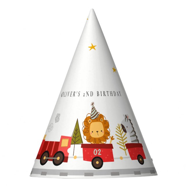 Cute Red Woodland Animal Train Any Age Birthday Party Hat (Front)