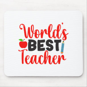 Cute Red Worlds Best Teacher Typography Mouse Mat