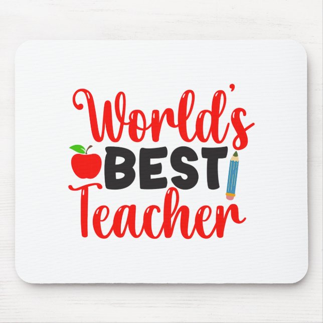 Cute Red Worlds Best Teacher Typography Mouse Mat (Front)