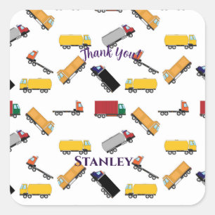 Cute Red Yellow Black Name Truck Thank You Square Sticker