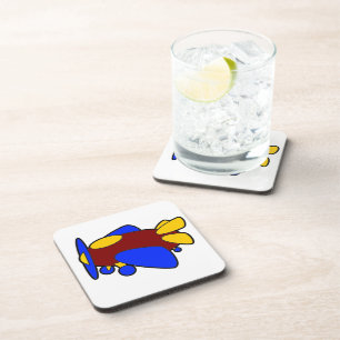 Cute Red Yellow Blue Aeroplane Cartoon for Kids Coaster