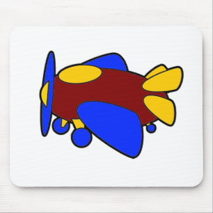 Cute Red Yellow Blue Aeroplane Cartoon for Kids Mouse Mat