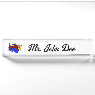 Cute Red Yellow Blue Aeroplane Cartoon for Kids Nameplate