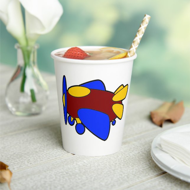 Cute Red Yellow Blue Aeroplane Cartoon for Kids Paper Cups (Insitu)