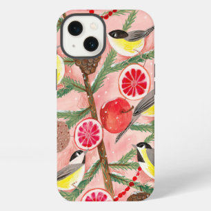 Cute red & yellow Chickadee birds Christmas tree H iPhone 13 Case