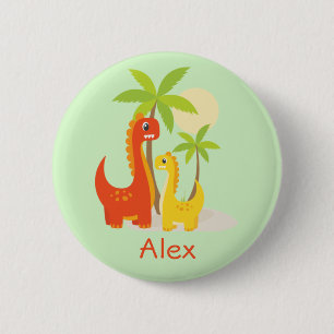 Cute Red Yellow Dinosaur Personalized Gift Button