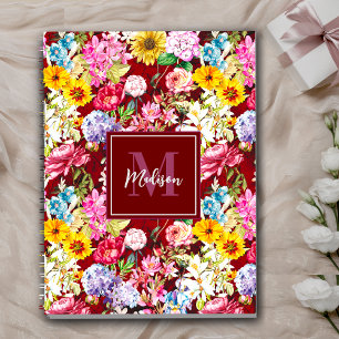 Cute red yellow elegant Floral monogram Notebook