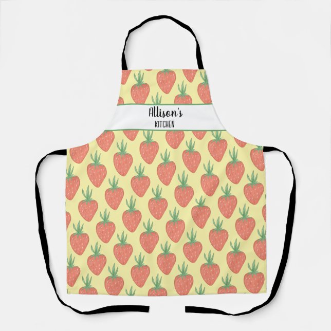 Cute Red & Yellow 🍓 Watercolor Strawberries Apron (Front)