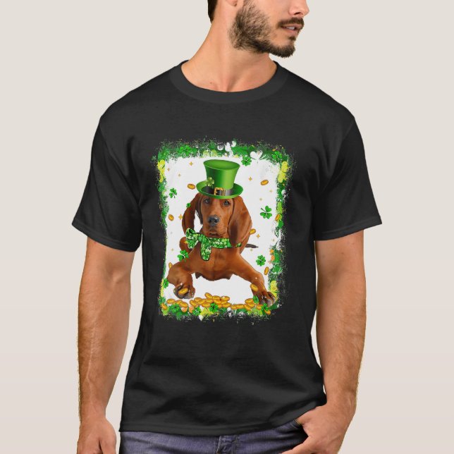 Cute Redbone Coonhound Dog St Patricks Day Irish S T-Shirt (Front)