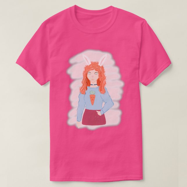 Cute redhead bunny girl with bunny ears in a carro T-Shirt (Design Front)