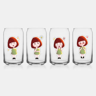 Cute Redhead Girl Glass Set