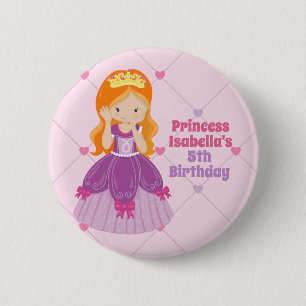 Cute Redhead Princess Pink Kids Birthday Party 6 Cm Round Badge
