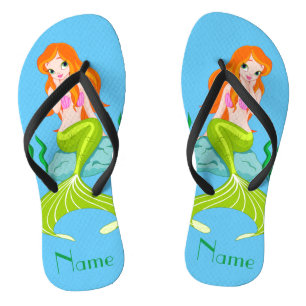 Cute Redheaded Mermaid Thunder_Cove Flip Flops