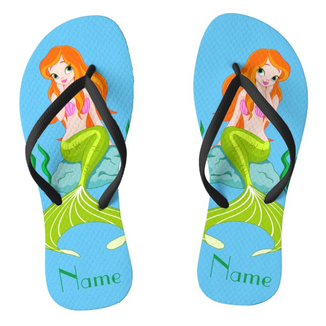 Cute Redheaded Mermaid Thunder_Cove Flip Flops (Footbed)