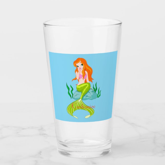Cute Redheaded Mermaid Thunder_Cove Glass (Front)