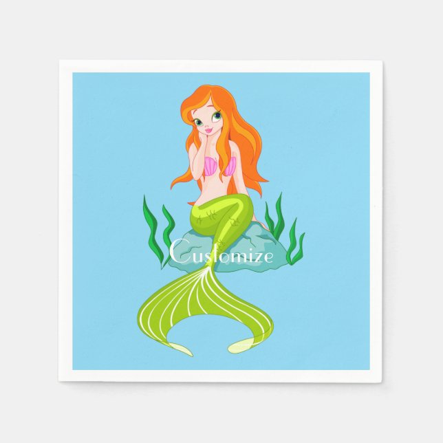 Cute Redheaded Mermaid Thunder_Cove  Napkin (Front)
