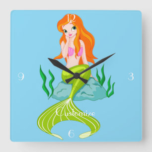 Cute Redheaded Mermaid Thunder_Cove Square Wall Clock
