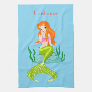 Cute Redheaded Mermaid Thunder_Cove Tea Towel