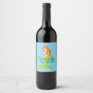 Cute Redheaded Mermaid Thunder_Cove Wine Label