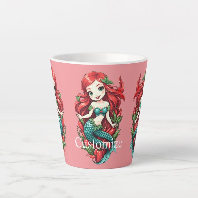 Cute Redheaded Two-tail Mermaid Thunder_Cove Latte Mug (Front)