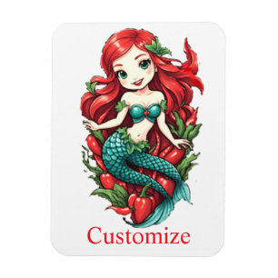 Cute Redheaded Two-tail Mermaid Thunder_Cove Magnet