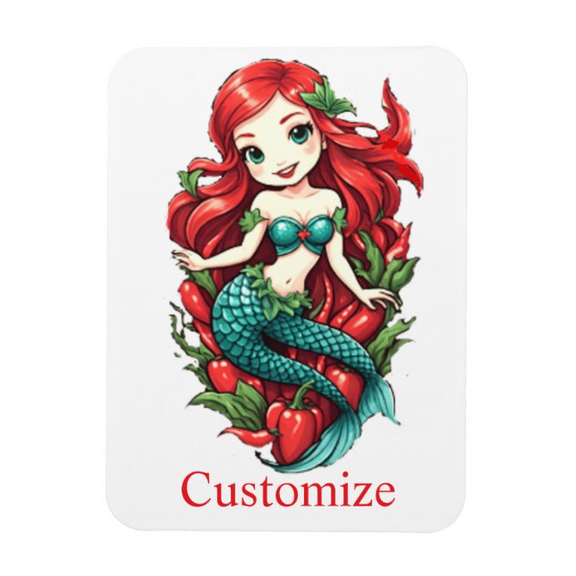 Cute Redheaded Two-tail Mermaid Thunder_Cove Magnet (Vertical)