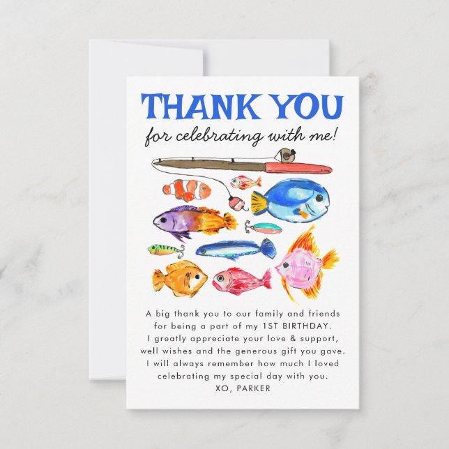 Cute Reel Fun Kids Fishing Birthday Thank You (Front)