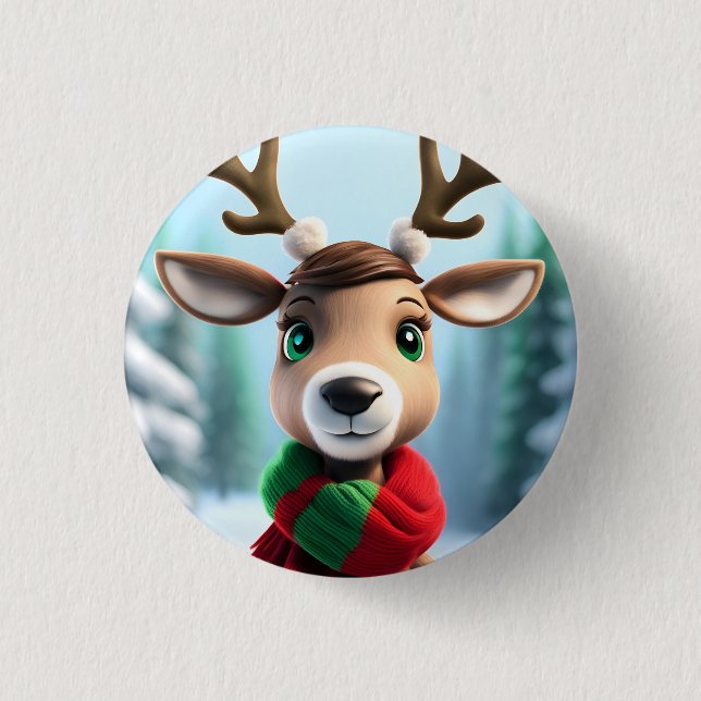Cute Reindeer 3 Cm Round Badge (Front)