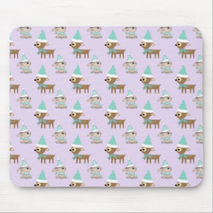 Cute Reindeer and Bunnies Holiday Art Pattern Mouse Mat