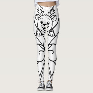 Cute Reindeer and Candy Canes Holiday Design Leggings