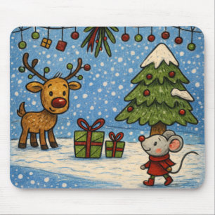 Cute Reindeer and Mouse Christmas Mousepad