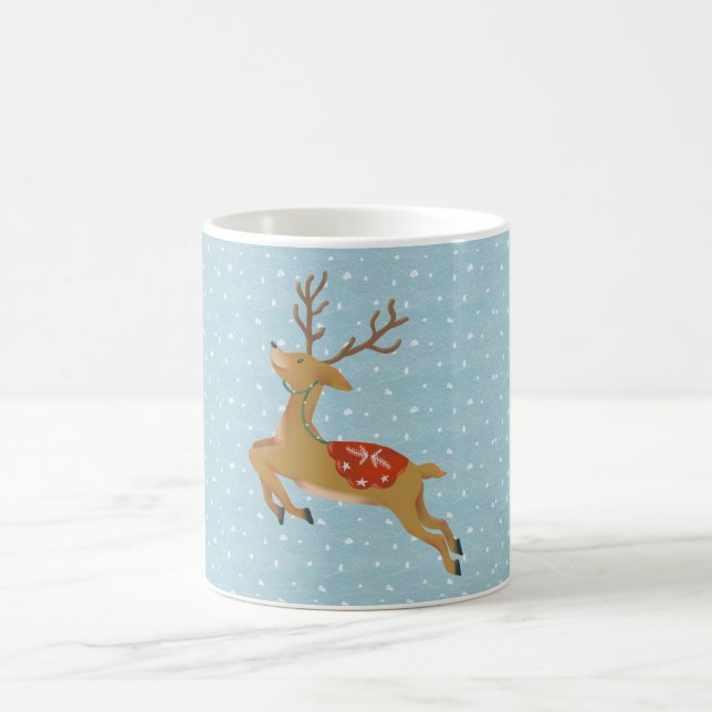 Cute Reindeer and Snowfall Christmas Coffee Mug (Center)