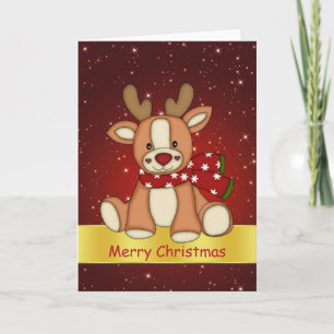 Cute reindeer and twinkling stars Christmas Holiday Card