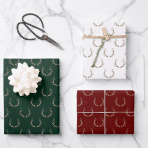 Cute reindeer antlers green maroon white Christmas Wrapping Paper Sheet