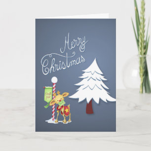Cute Reindeer at the North Pole Merry Christmas Holiday Card