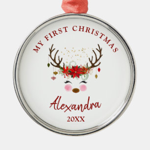 Cute Reindeer Baby 1st Christmas Ornament