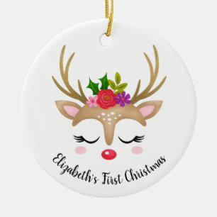 Cute Reindeer Babys First Christmas Ceramic Tree Decoration