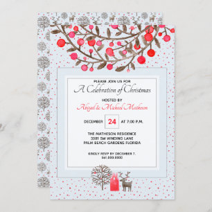 Cute #Reindeer & Berries Pastel Blue Custom Colour Invitation