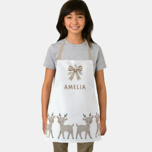 Cute Reindeer & Bow Drawing Christmas Name Apron