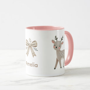 Cute Reindeer & Bow Drawing Christmas Name Mug