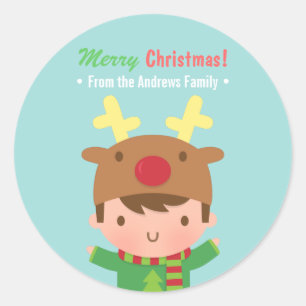 Cute Reindeer Boy Christmas Decor Stickers