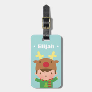 Cute Reindeer Boy Christmas For Kids Luggage Tag