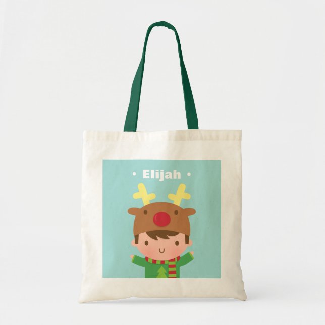 Cute Reindeer Boy Christmas For Kids Tote Bag (Front)