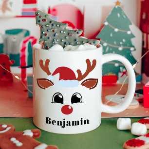 Cute Reindeer Boy Christmas Personalised Name Coffee Mug