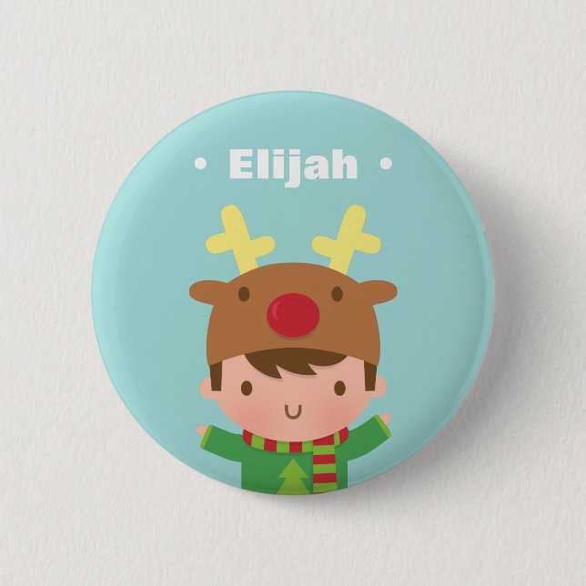 Cute Reindeer Boy Kids Christmas Fillers 6 Cm Round Badge (Front)