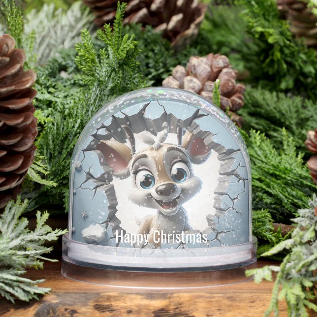 Cute Reindeer breaking through igloo wall Snowglobe (Winter)